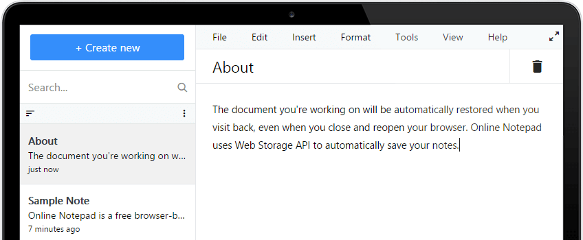 Kabarria Online Notepad Screenshot